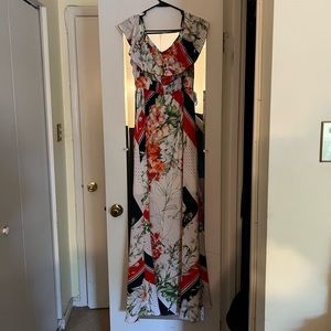 NWOT New York & Company, off the shoulder mixed print maxi dress